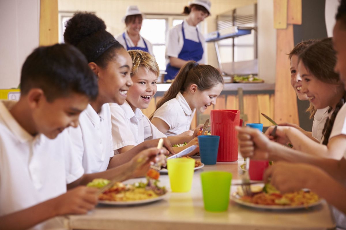 Children eating school lunch